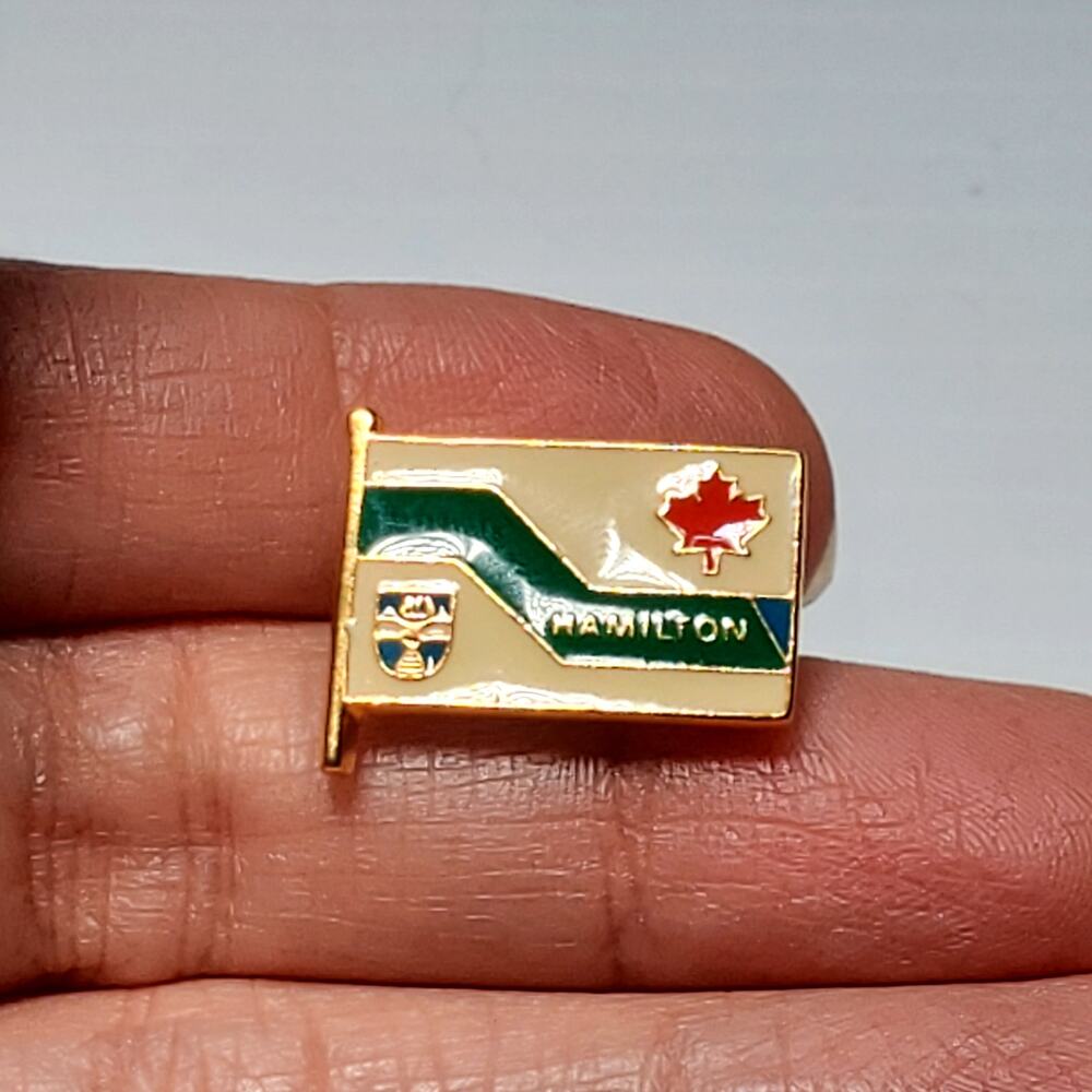 Vintage Hamilton Canada Flag Pin Tie Tack Maple Leaf Enamel Souvenir